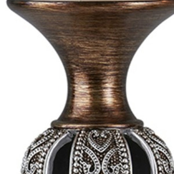 Homeroots Set Of Two Bronze And Silver Polyresin Hearts Centerpiece Pillar Candle Holders With Candle   468848