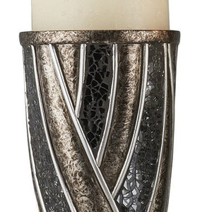 Homeroots Set Of Two Black Silver And Bronze Polyresin Abstract Centerpiece Pillar Candle Holders With Candle   468851