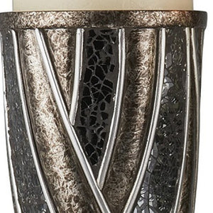 Homeroots Set Of Two Black Silver And Bronze Polyresin Abstract Centerpiece Pillar Candle Holders With Candle   468851