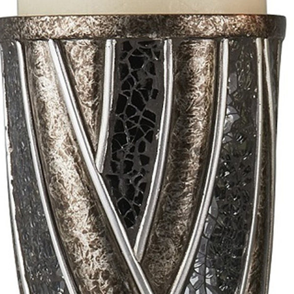 Homeroots Set Of Two Black Silver And Bronze Polyresin Abstract Centerpiece Pillar Candle Holders With Candle   468851