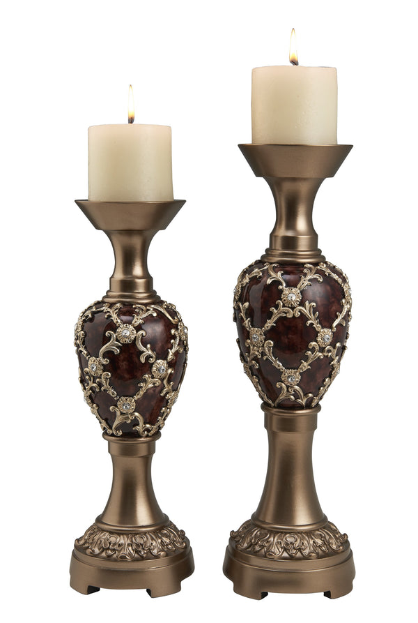 Homeroots Set Of Two Gold Pillar Tabletop Pillar Candle Holders   468854