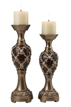 Homeroots Set Of Two Gold Pillar Tabletop Pillar Candle Holders   468854