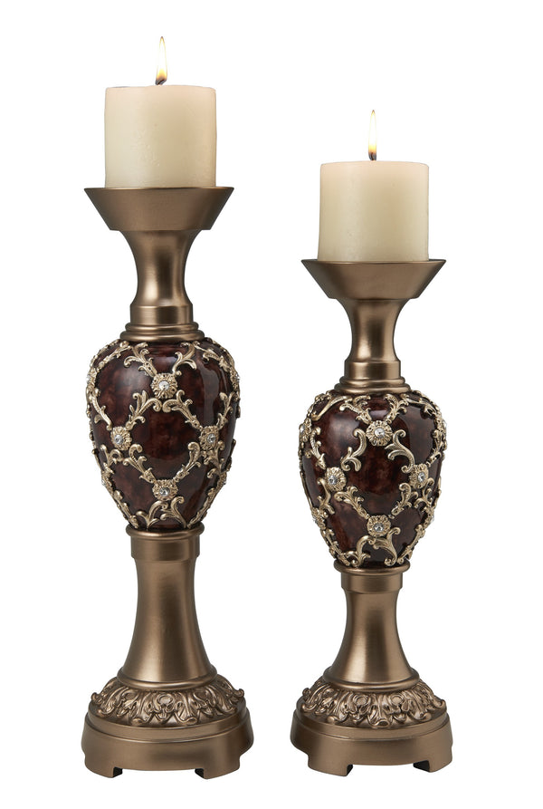 Homeroots Set Of Two Gold Pillar Tabletop Pillar Candle Holders   468854