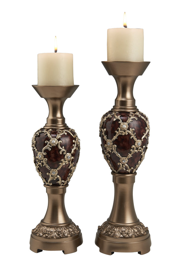 Homeroots Set Of Two Gold Pillar Tabletop Pillar Candle Holders   468854