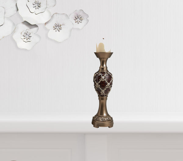 Homeroots Set Of Two Gold Pillar Tabletop Pillar Candle Holders   468854