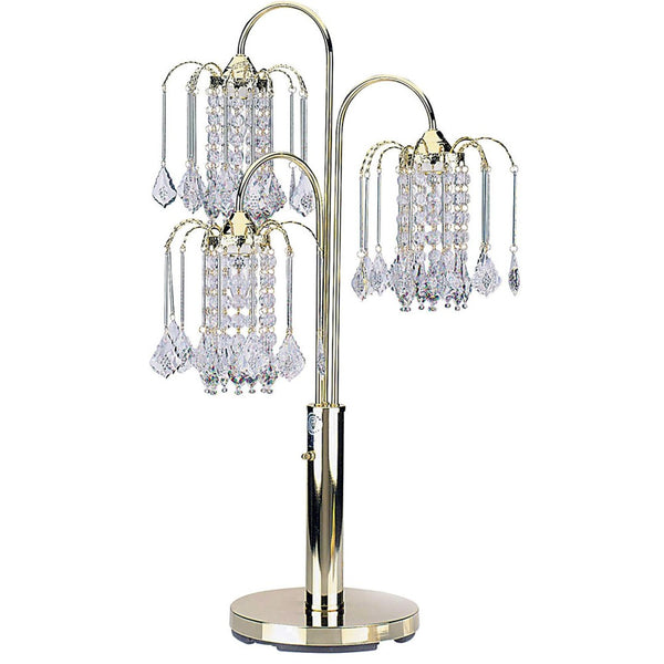 HomeRoots 34" Elegant Gold Chandelier Table Lamp with Faux Crystal Accents for Stylish Ambient Lighting 468857