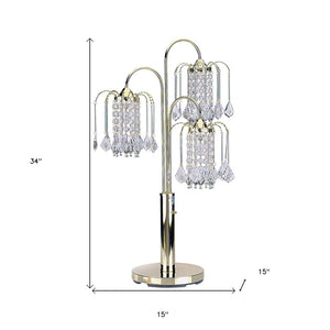 HomeRoots 34" Elegant Gold Chandelier Table Lamp with Faux Crystal Accents for Stylish Ambient Lighting 468857
