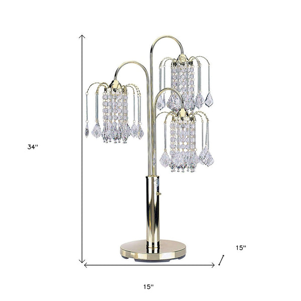 HomeRoots 34" Elegant Gold Chandelier Table Lamp with Faux Crystal Accents for Stylish Ambient Lighting 468857