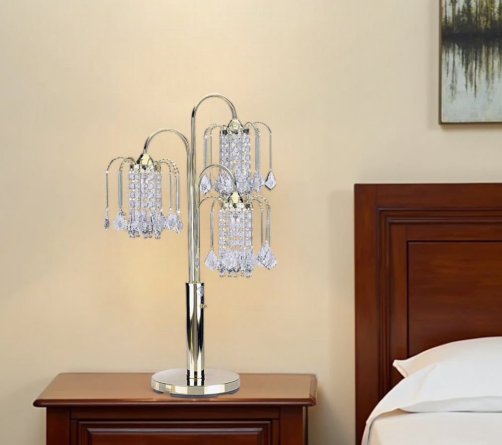 HomeRoots 34" Elegant Gold Chandelier Table Lamp with Faux Crystal Accents for Stylish Ambient Lighting 468857