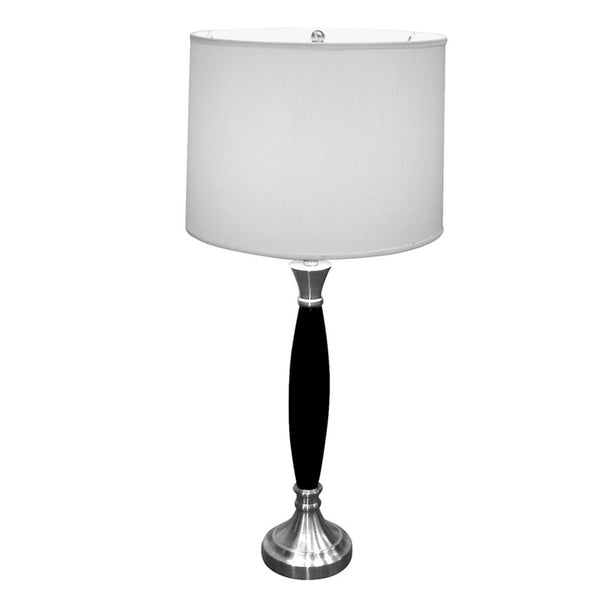 HomeRoots 30" Elegant Black Solid Wood Table Lamp with White Shade for Cozy Ambient Bedroom Lighting 468860