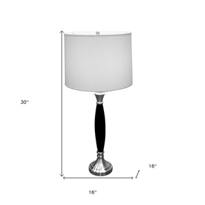 HomeRoots 30" Elegant Black Solid Wood Table Lamp with White Shade for Cozy Ambient Bedroom Lighting 468860