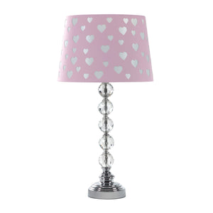 Homeroots 22" Crystal With Pink And White Dot Shade Table Lamp   468862