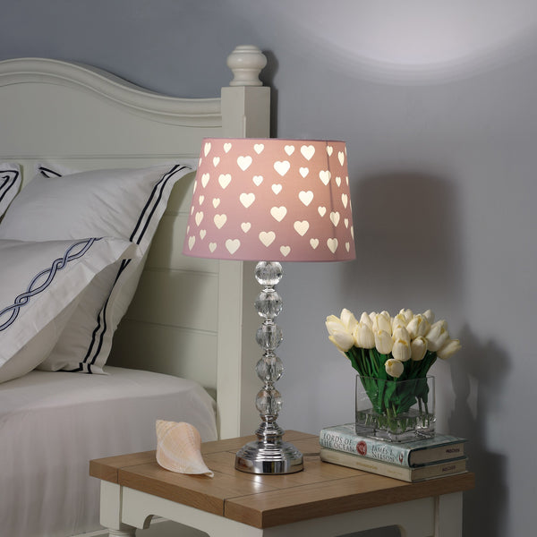 Homeroots 22" Crystal With Pink And White Dot Shade Table Lamp   468862