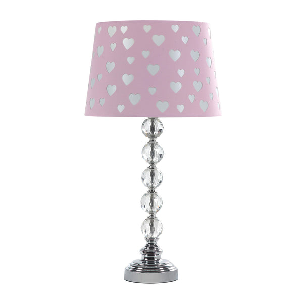 Homeroots 22" Crystal With Pink And White Dot Shade Table Lamp   468862