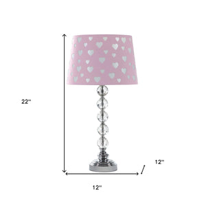 Homeroots 22" Crystal With Pink And White Dot Shade Table Lamp   468862