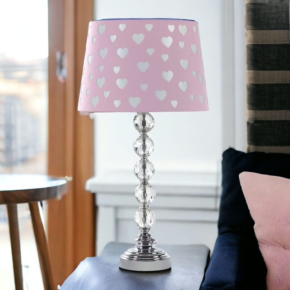 Homeroots 22" Crystal With Pink And White Dot Shade Table Lamp   468862