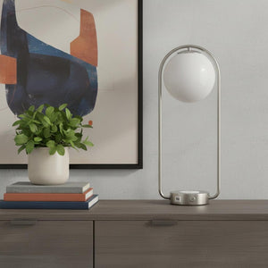 HomeRoots 19" Silver Clip Globe USB Table Lamp - Modern Design with Integrated Charging Station for Home & Office 468865