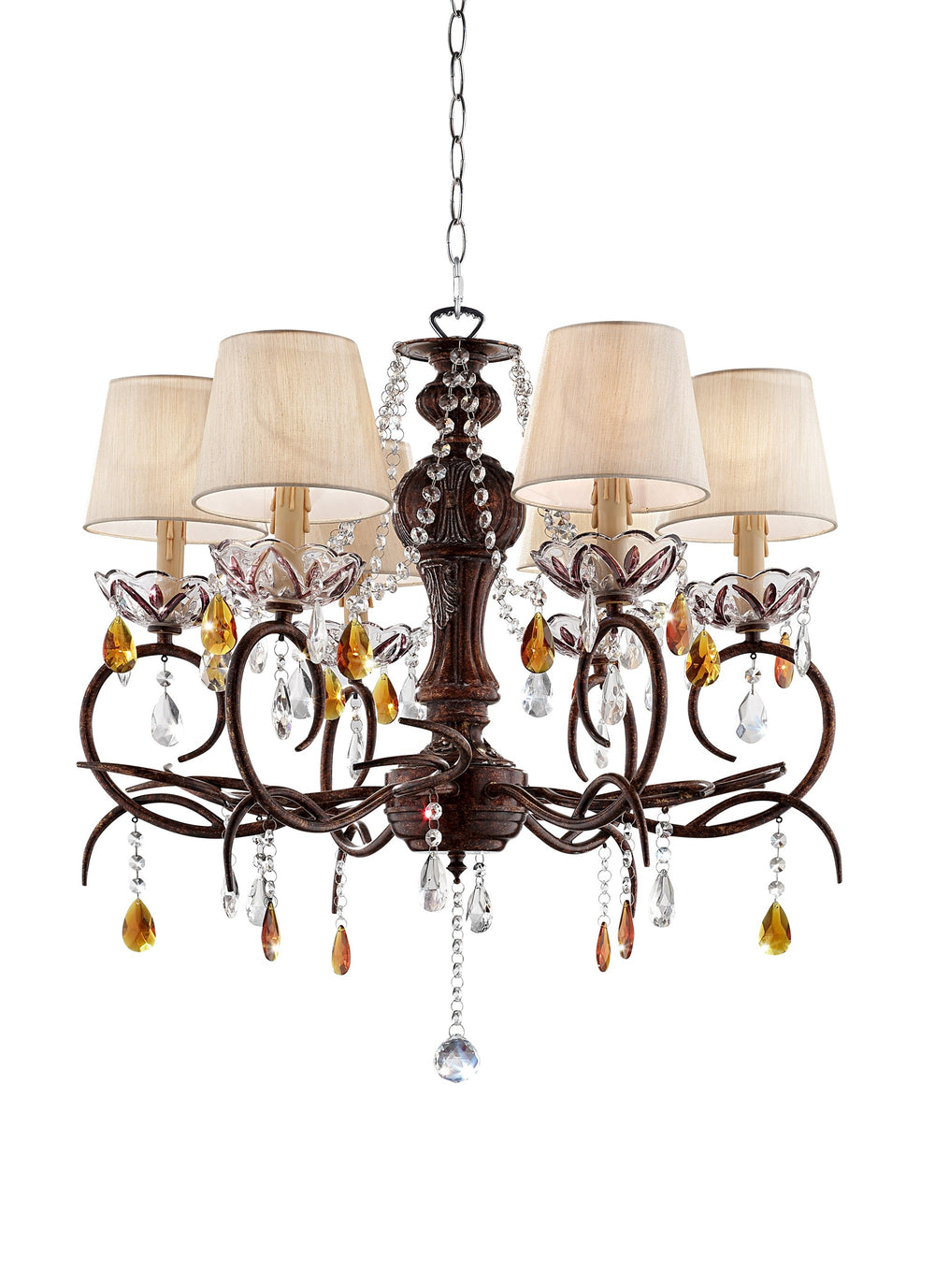 Homeroots Burnished Bronze Hanging Ceiling Lamp With Clear And Amber Crystals   468867