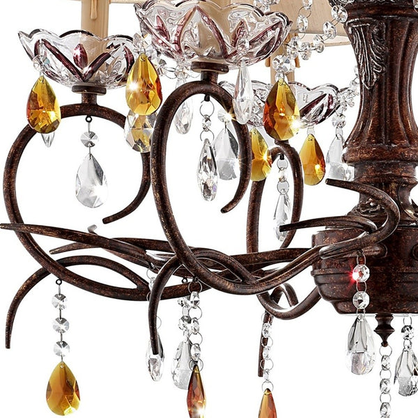 Homeroots Burnished Bronze Hanging Ceiling Lamp With Clear And Amber Crystals   468867