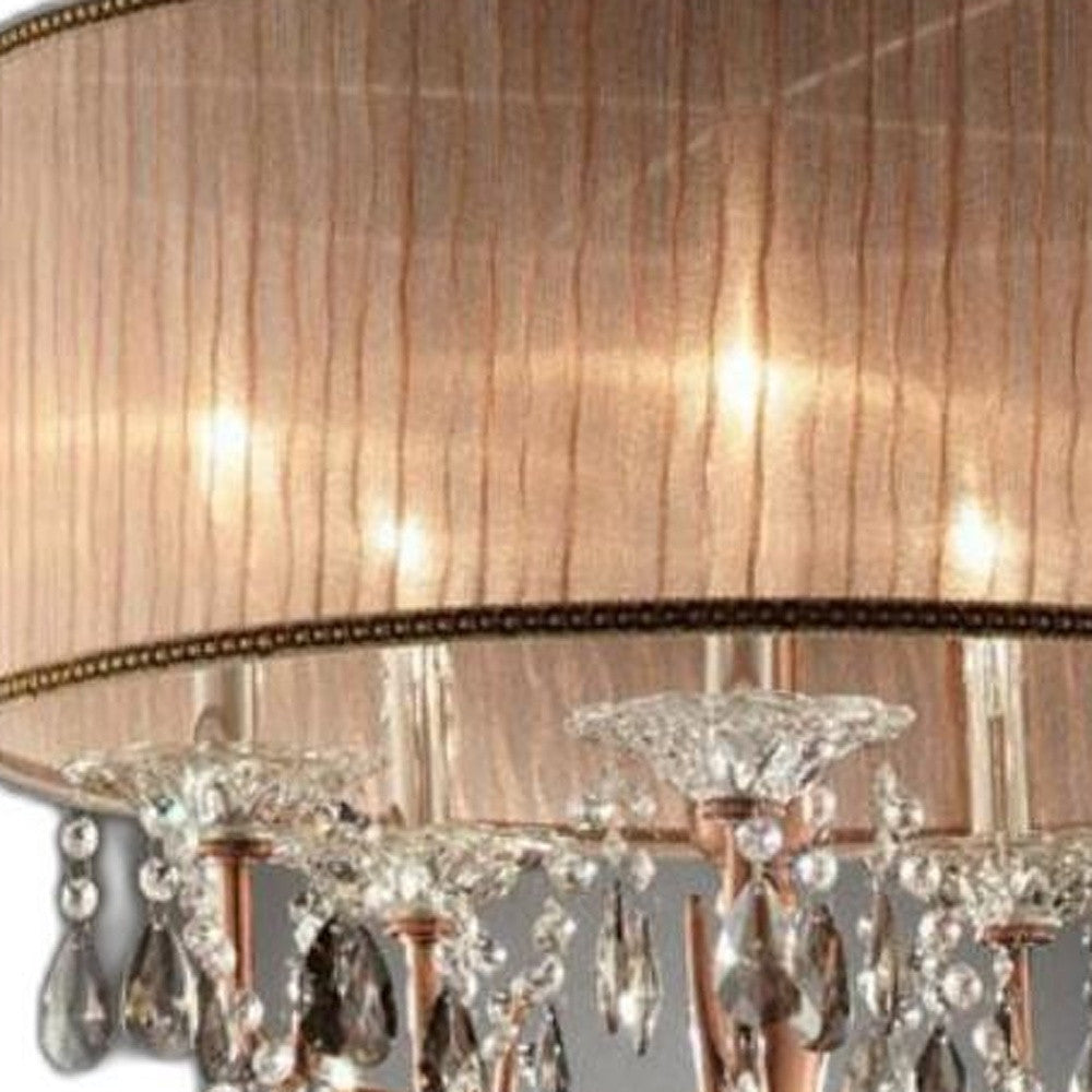 Homeroots Silver And Pink Faux Crystal Hanging Chandelier Lamp   468872