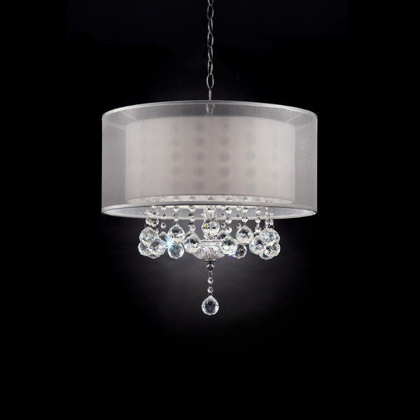 Homeroots Chic Silver Ceiling Lamp With Crystal Accents And Silver Shade   468875