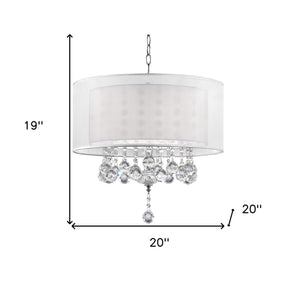 Homeroots Chic Silver Ceiling Lamp With Crystal Accents And Silver Shade   468875