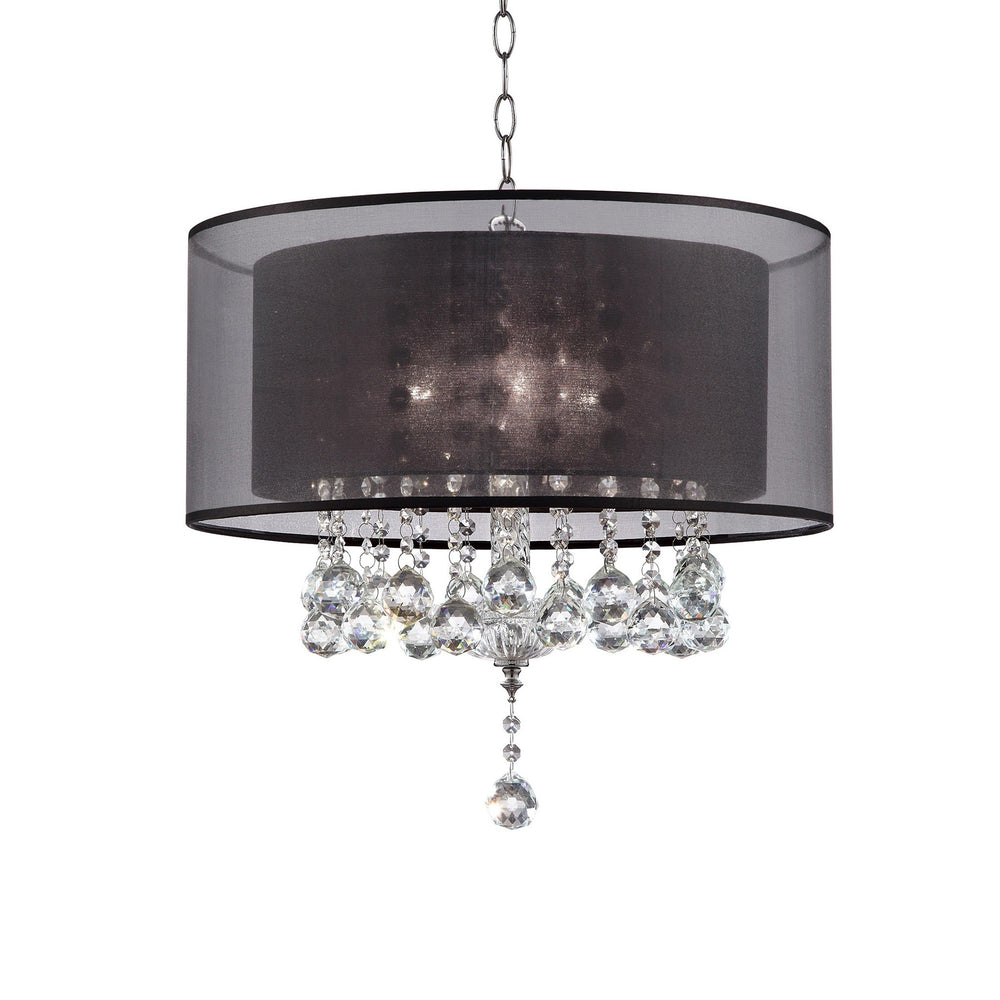 Homeroots Contempo Silver Ceiling Lamp With Black Shade And Crystal Accents   468876