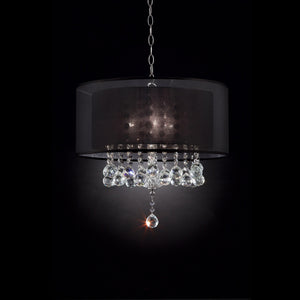 Homeroots Contempo Silver Ceiling Lamp With Black Shade And Crystal Accents   468876
