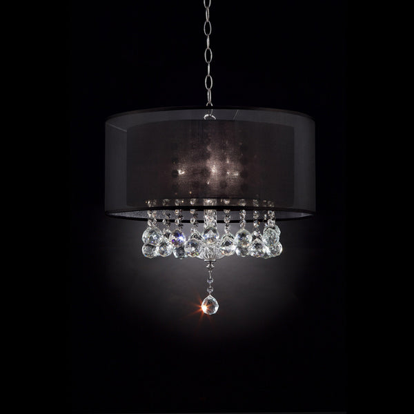 Homeroots Contempo Silver Ceiling Lamp With Black Shade And Crystal Accents   468876