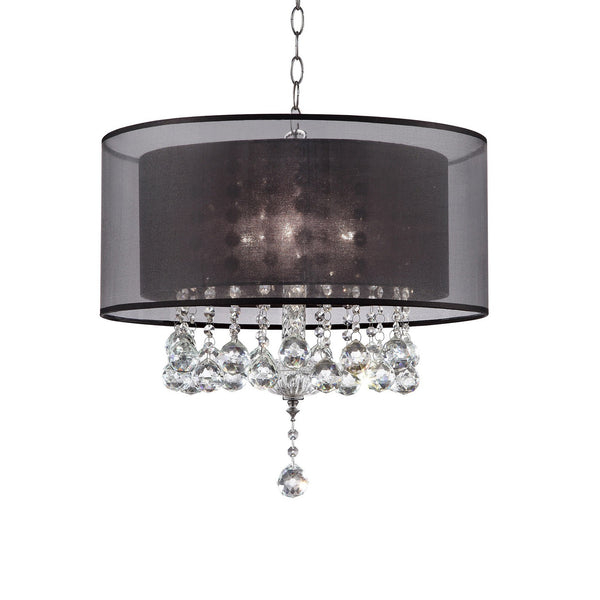 Homeroots Contempo Silver Ceiling Lamp With Black Shade And Crystal Accents   468876