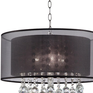 Homeroots Contempo Silver Ceiling Lamp With Black Shade And Crystal Accents   468876