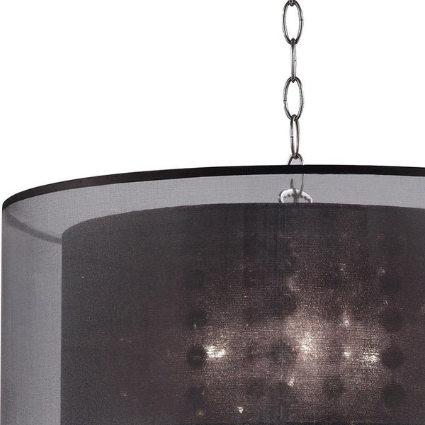 Homeroots Contempo Silver Ceiling Lamp With Black Shade And Crystal Accents   468876