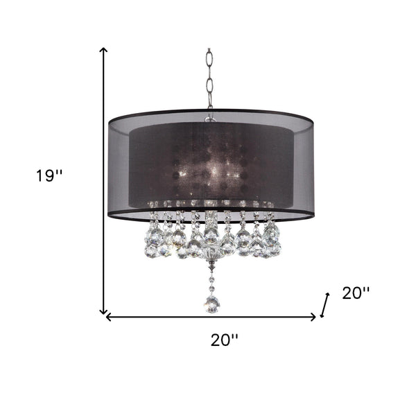 Homeroots Contempo Silver Ceiling Lamp With Black Shade And Crystal Accents   468876