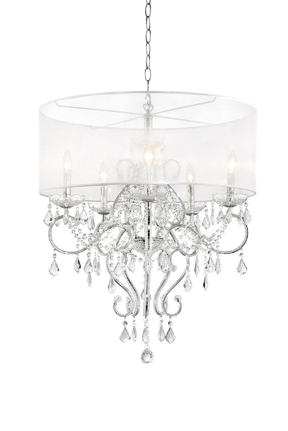 Homeroots Glam Silver Faux Crystal Hanging Celing Lamp With See Thru Shade   468877
