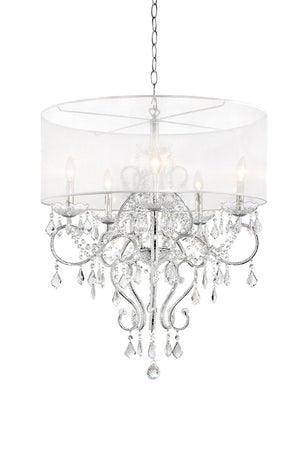 Homeroots Glam Silver Faux Crystal Hanging Celing Lamp With See Thru Shade   468877