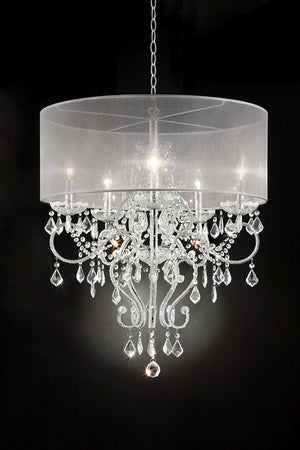 Homeroots Glam Silver Faux Crystal Hanging Celing Lamp With See Thru Shade   468877