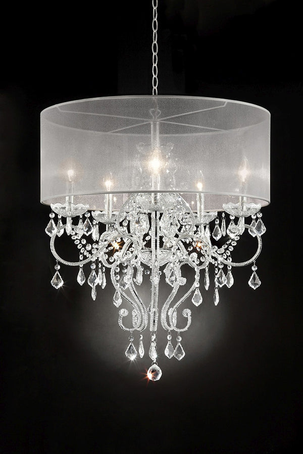 Homeroots Glam Silver Faux Crystal Hanging Celing Lamp With See Thru Shade   468877