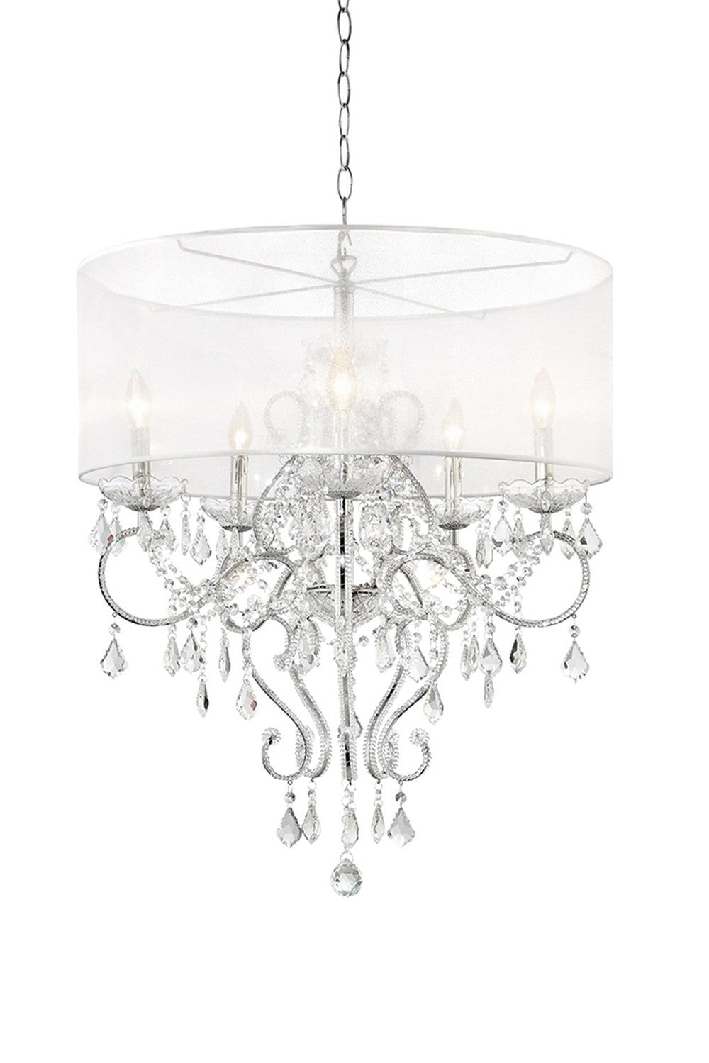 Homeroots Glam Silver Faux Crystal Hanging Celing Lamp With See Thru Shade   468877