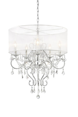 Homeroots Glam Silver Faux Crystal Hanging Celing Lamp With See Thru Shade   468877