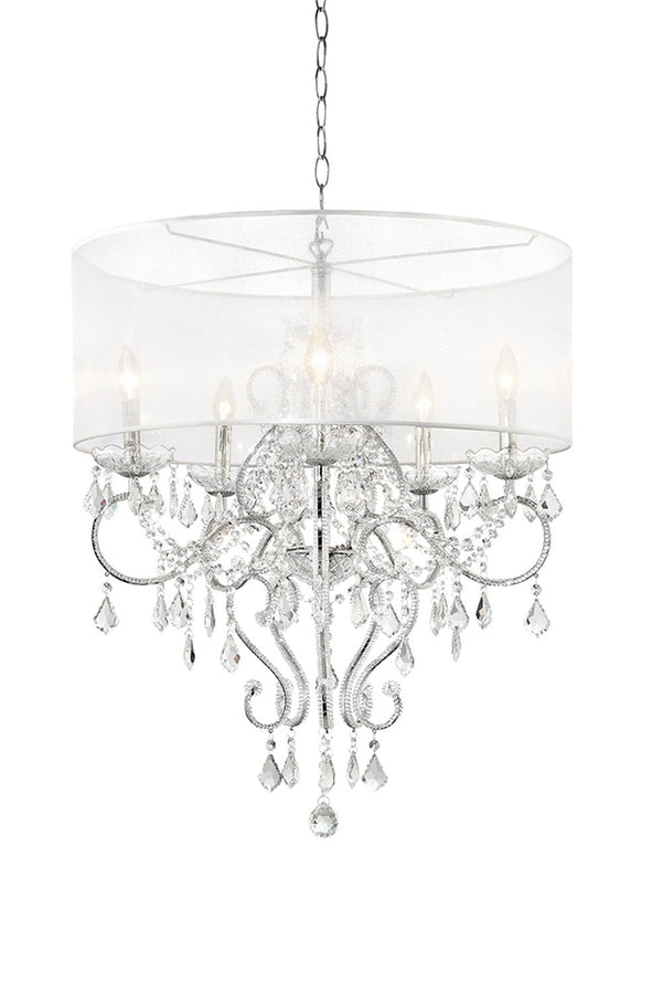 Homeroots Glam Silver Faux Crystal Hanging Celing Lamp With See Thru Shade   468877