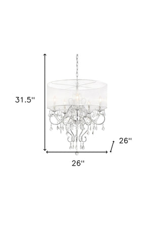 Homeroots Glam Silver Faux Crystal Hanging Celing Lamp With See Thru Shade   468877