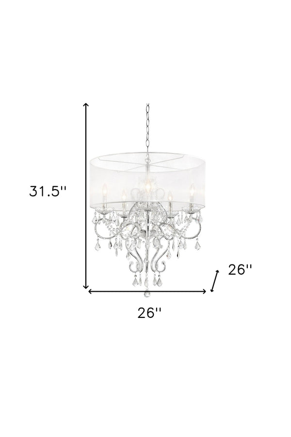 Homeroots Glam Silver Faux Crystal Hanging Celing Lamp With See Thru Shade   468877