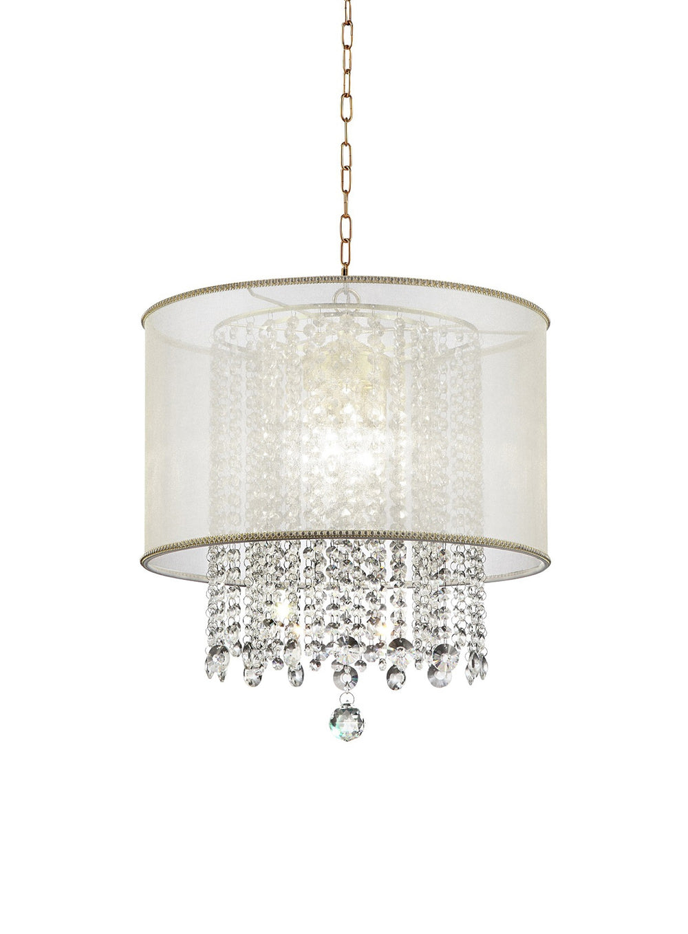 Homeroots Primo Gold Finish Ceiling Lamp With Crystal Accents And White Shade   468878