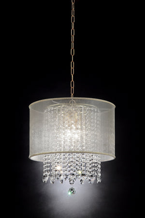Homeroots Primo Gold Finish Ceiling Lamp With Crystal Accents And White Shade   468878