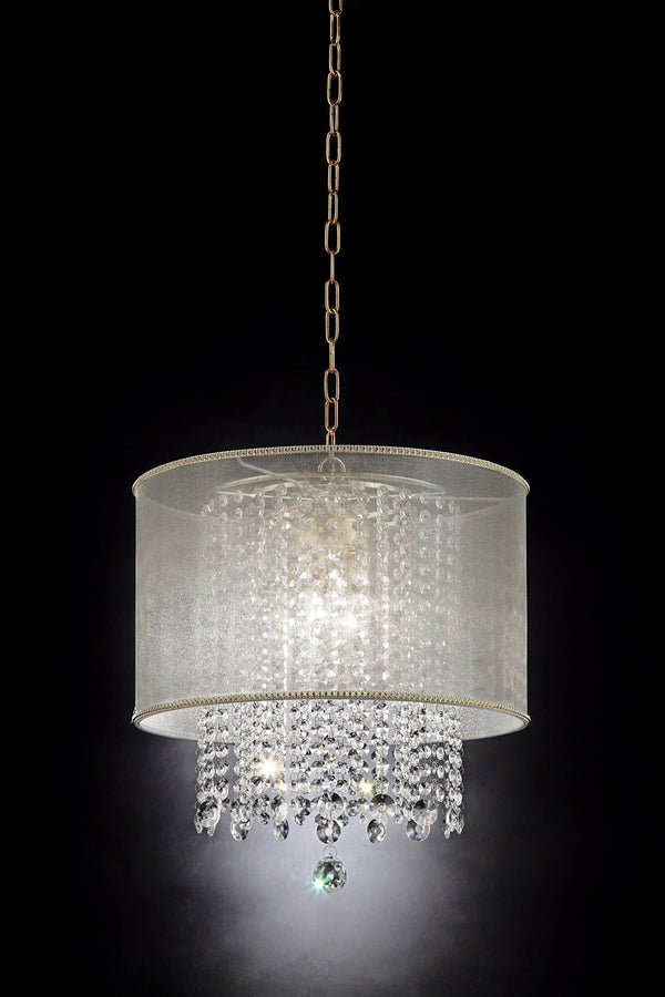 Homeroots Primo Gold Finish Ceiling Lamp With Crystal Accents And White Shade   468878