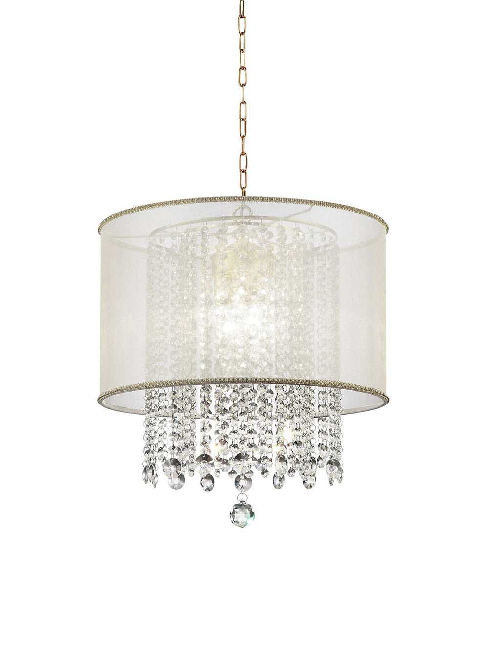 Homeroots Primo Gold Finish Ceiling Lamp With Crystal Accents And White Shade   468878