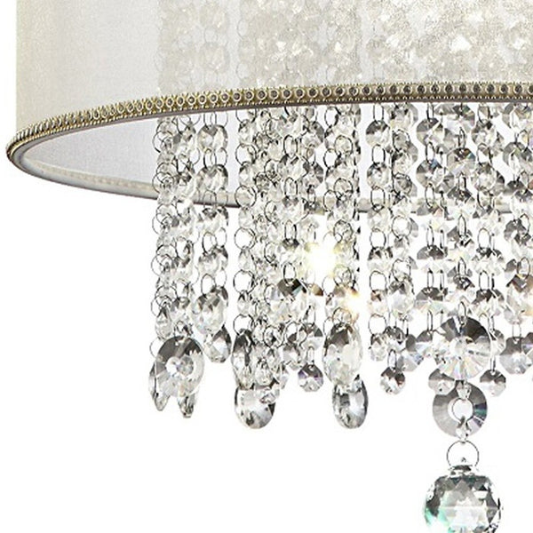 Homeroots Primo Gold Finish Ceiling Lamp With Crystal Accents And White Shade   468878