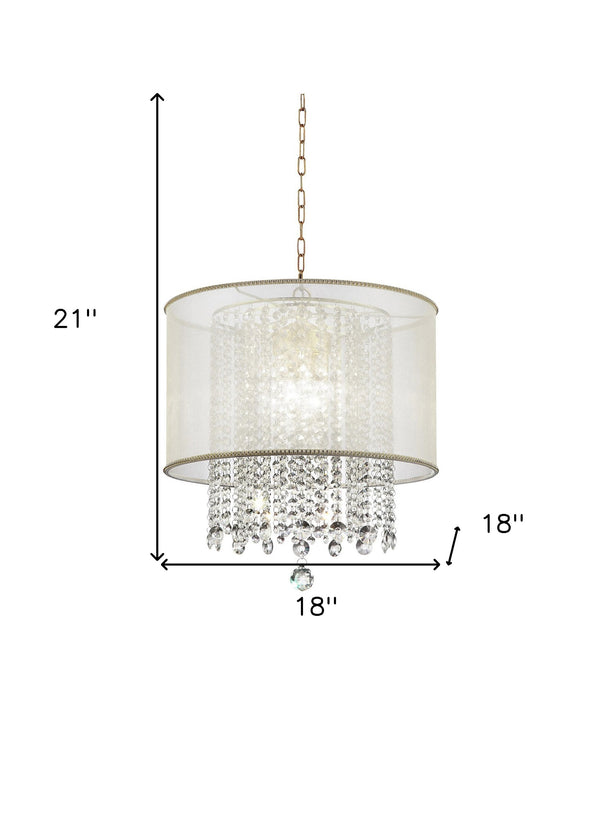 Homeroots Primo Gold Finish Ceiling Lamp With Crystal Accents And White Shade   468878