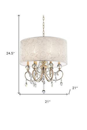 Homeroots Stunning Brass Gold Finish Ceiling Lamp With Crystal Accents   468879