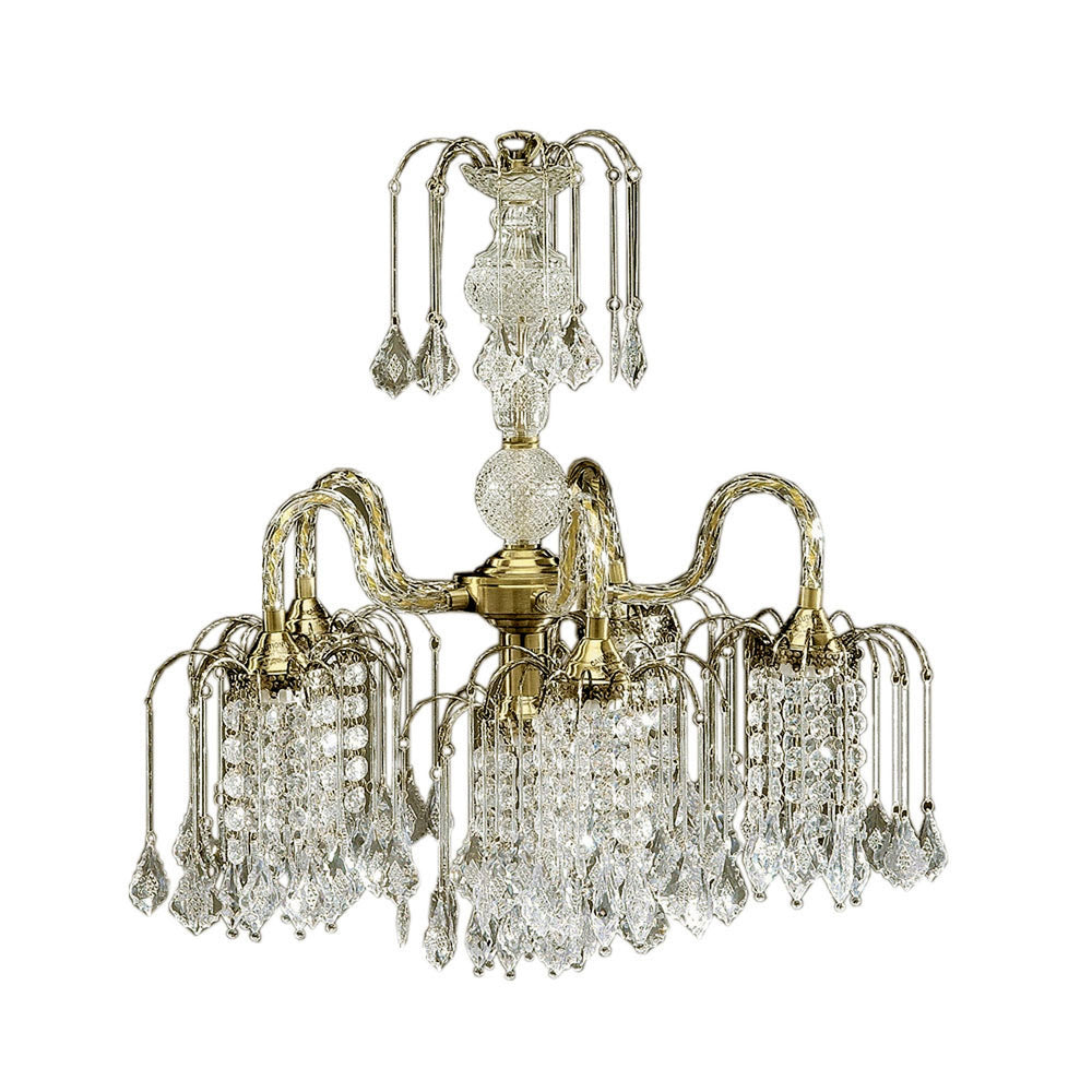 Homeroots Two Tier Crystal And Brass Hanging Chandelier Light   468885